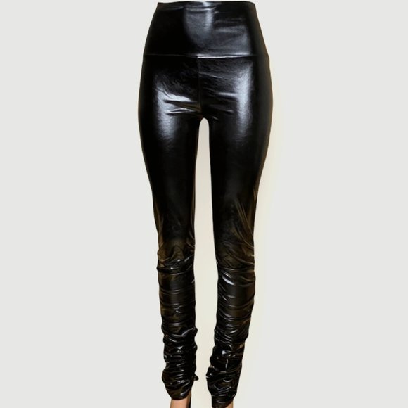 Stacked Faux Leather Pants- Available in Black & Burgundy - Picture 1 of 3